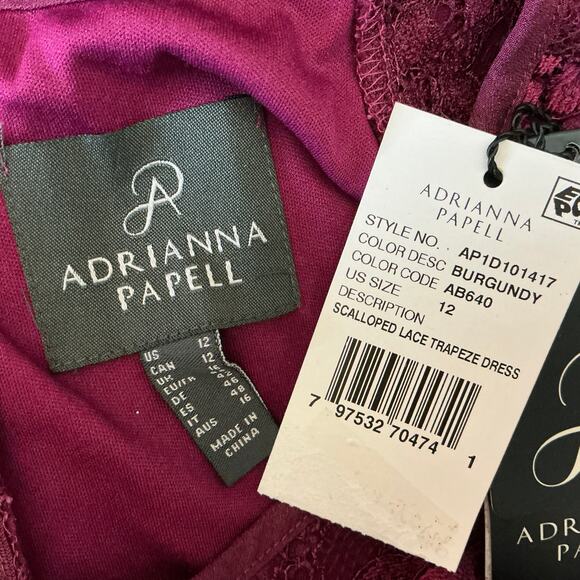 Adrianna Papell Women Cocktail Dress Size 12 Red Scallop Lace Long Sleeve Shift - Picture 9 of 11